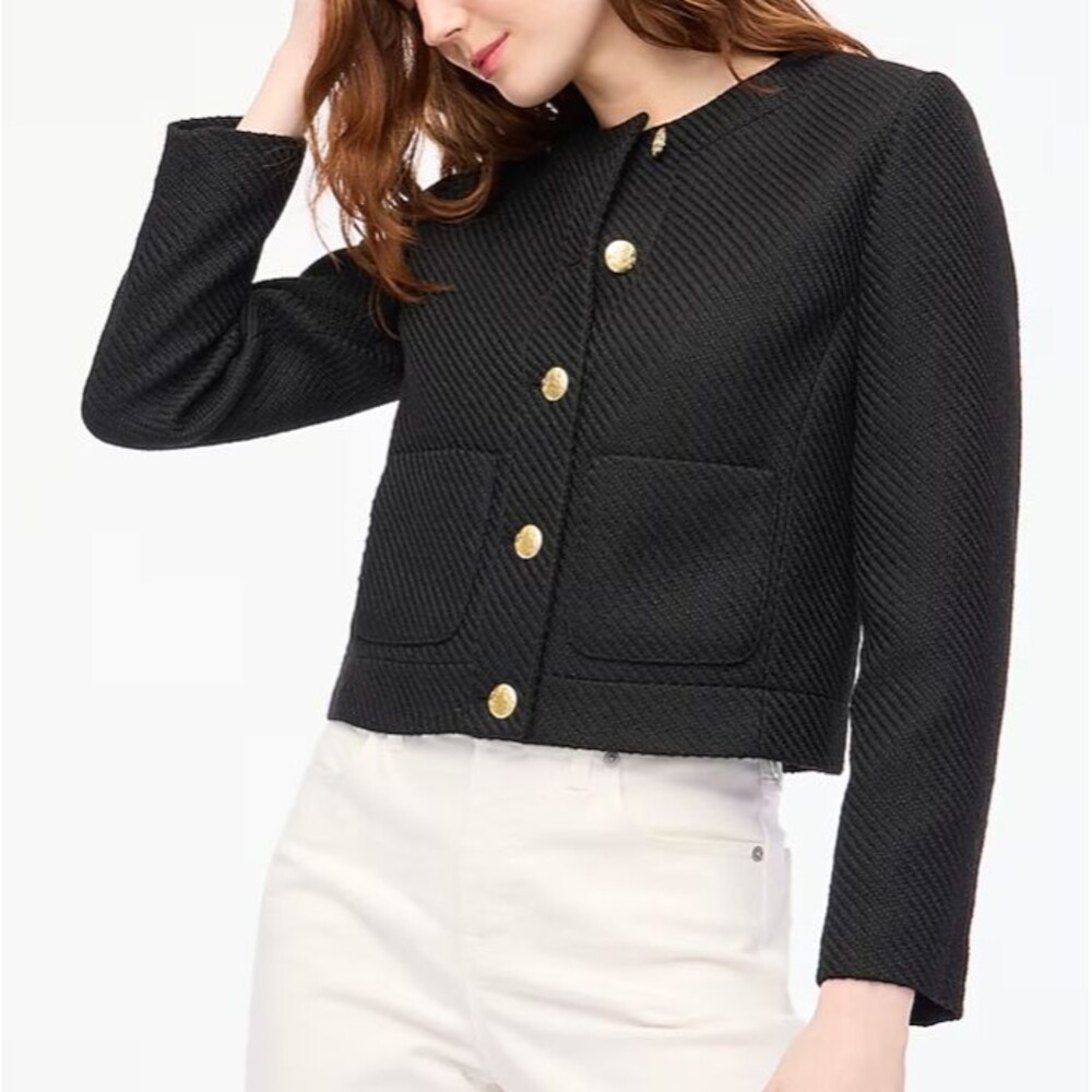 New J Crew Lady Jacket Black Tweed Cropped w/ Gold Buttons Size 20 NWT - Picture 4 of 16